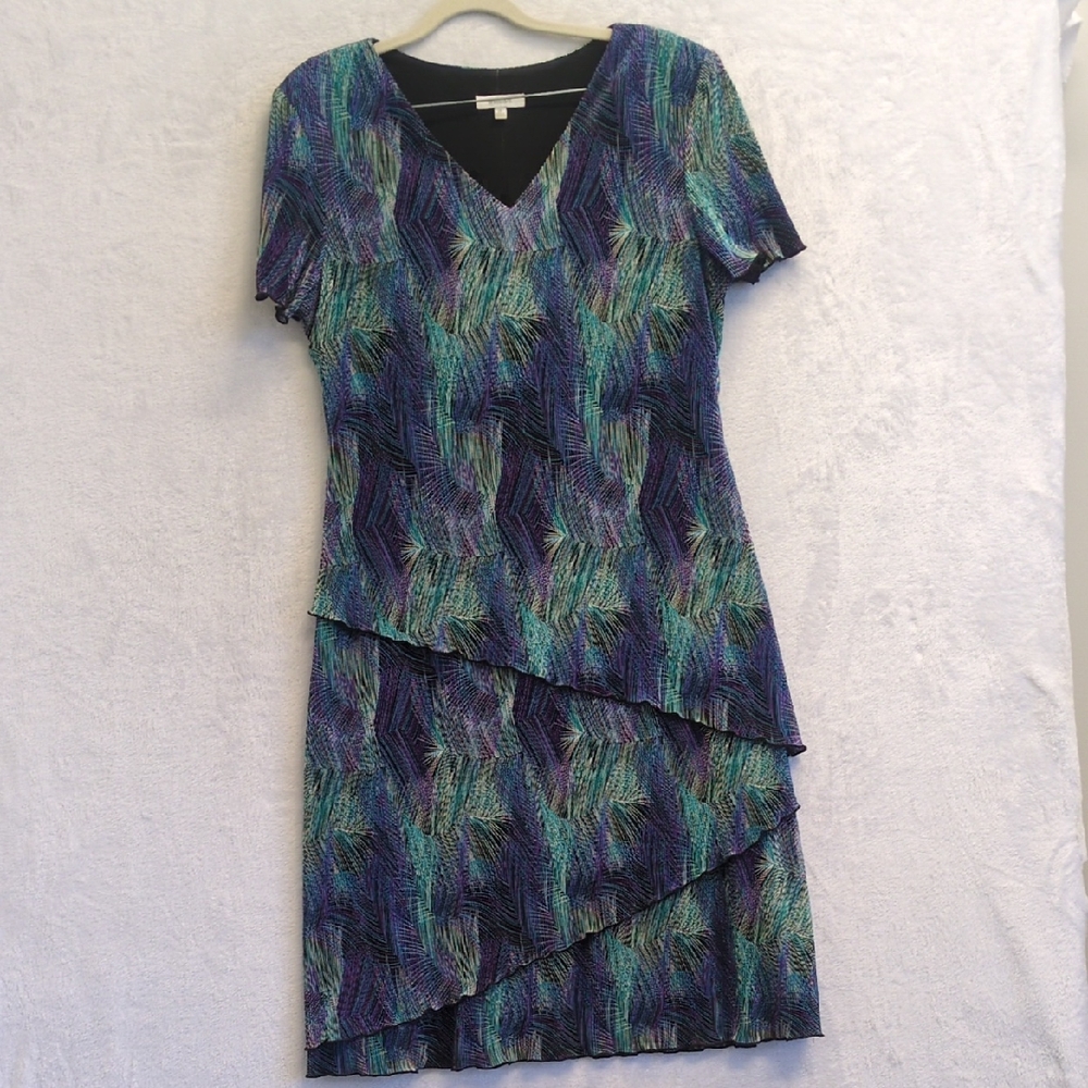 Dressbarn Women's Abstract Grandmacore Modest Midi Dress Size 14